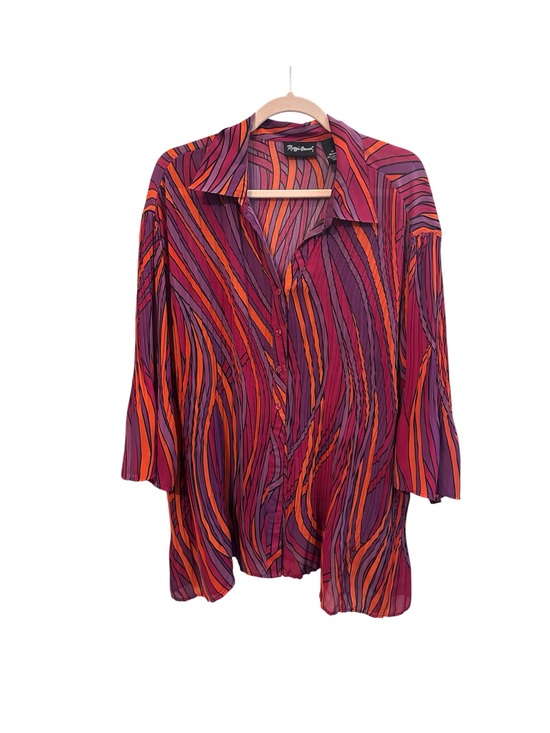 Maggie Barnes Tops - Maggie Barnes Wave-Stripe Button Down Shirt - Purple & Orange. EUC